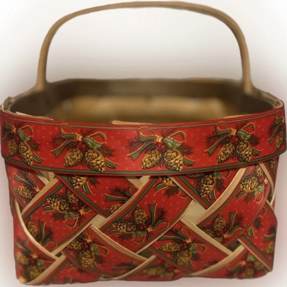 💥Vintage Decorative Christmas Woven Basket Handmade Ribbon Holiday Decor Accent